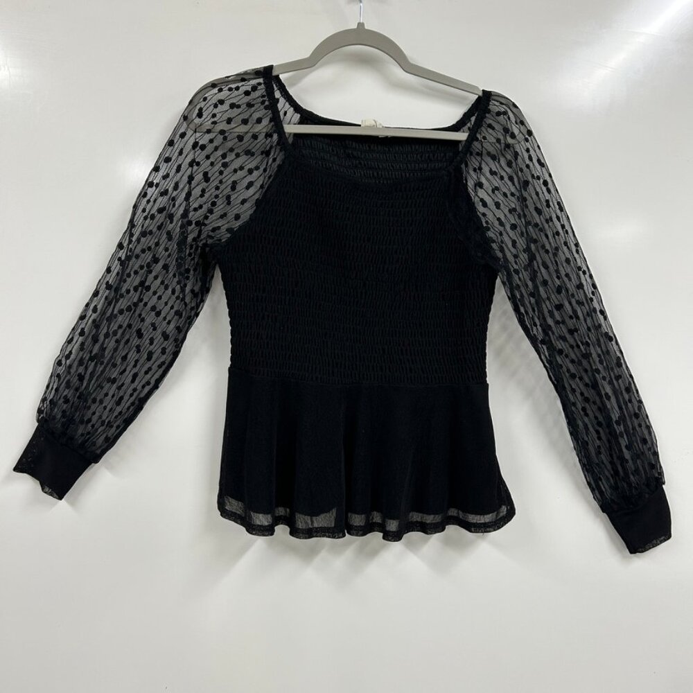 Ember Large Smocked Peplum Top Polka Dot Mesh Sleeves Fairy Whimsigoth Ren Fair